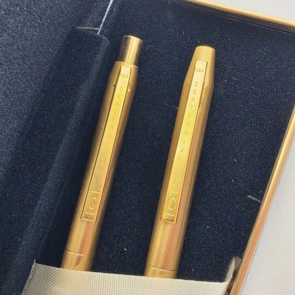 Vintage Centennial Gold Tone Pen and Pencil Set Made in USA with Case